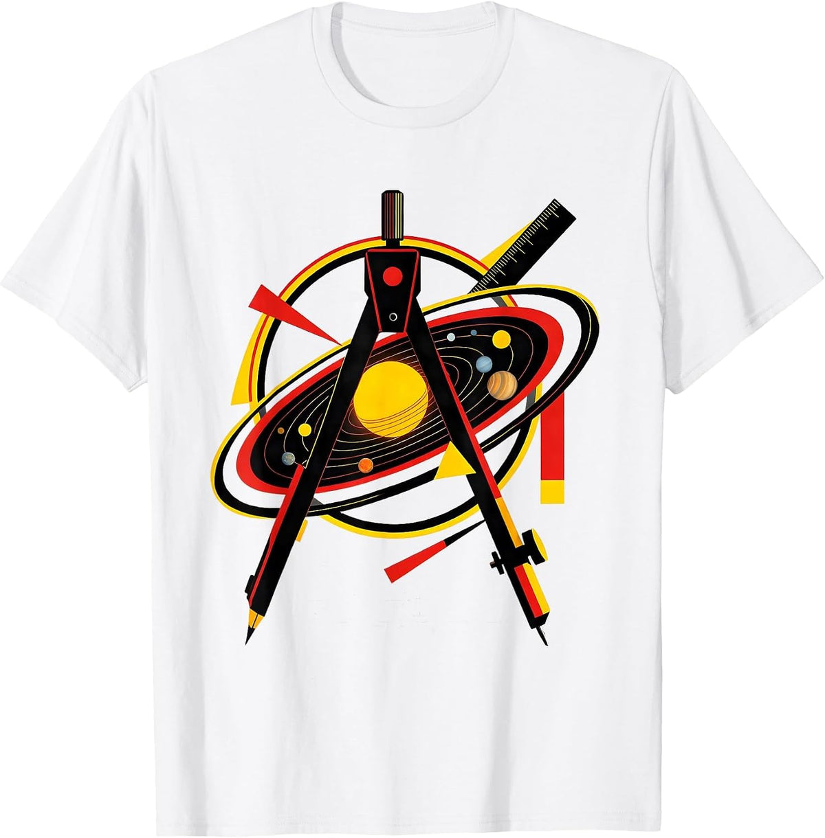 Men's Math Teacher Compass Solar System Graphic T-Shirt - White