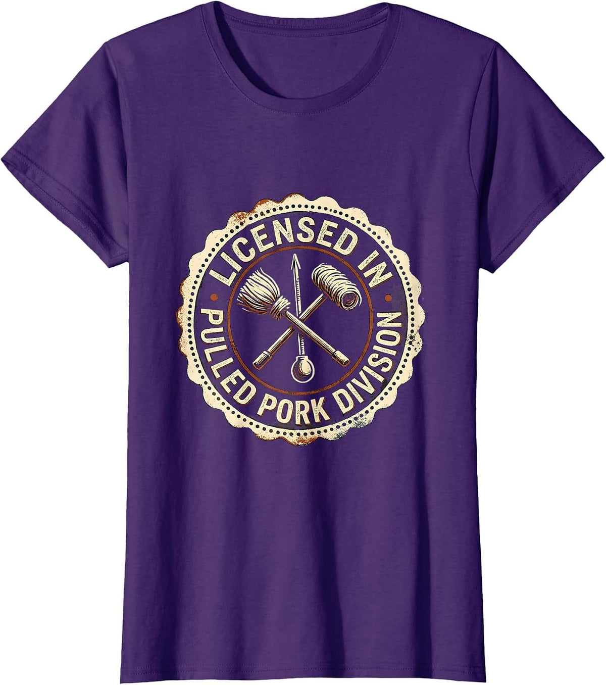 Women's Licensed In Pulled Pork Division Funny BBQ Grilling Dad T-Shirt - Purple