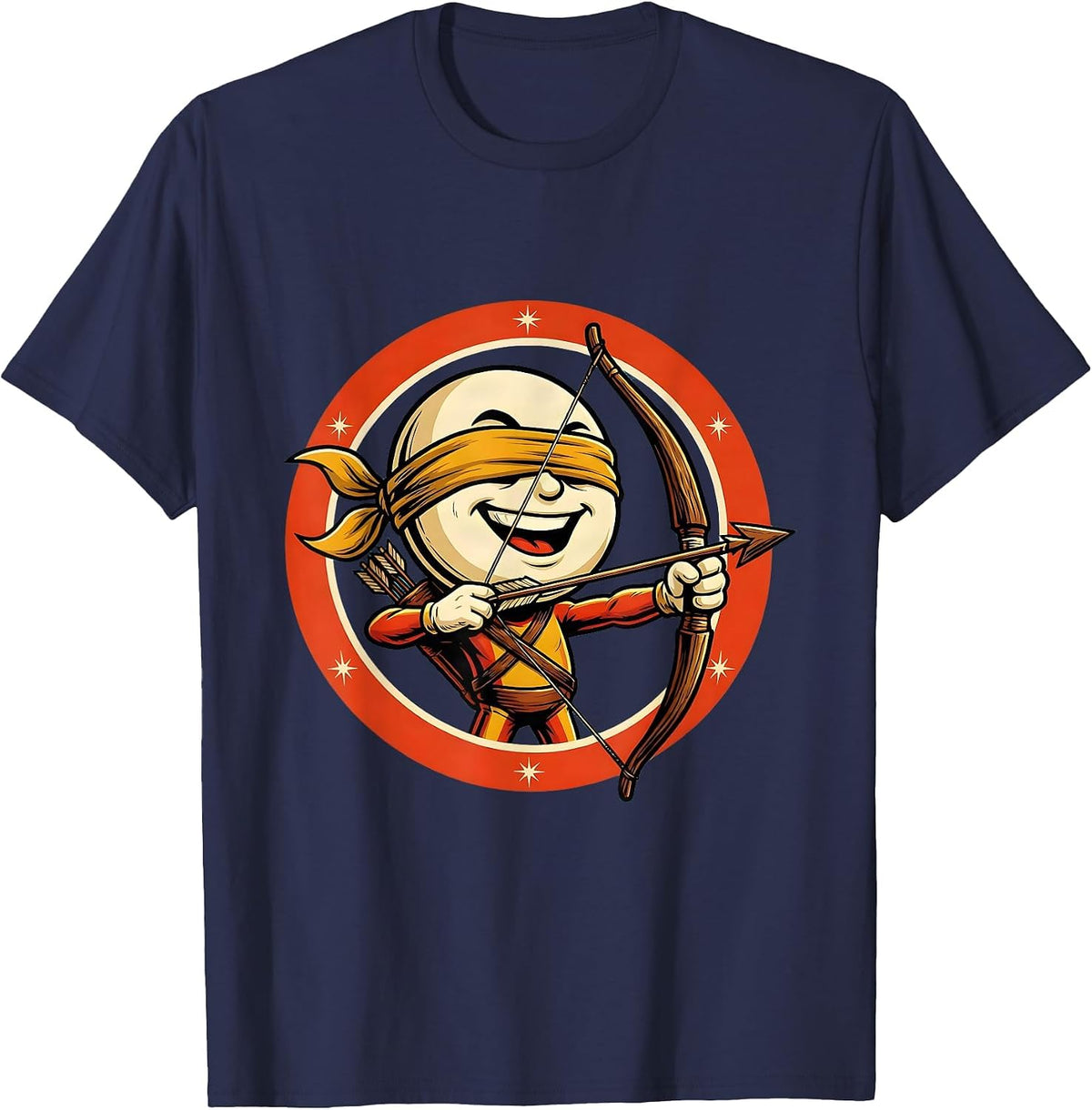 Blindfolded Archer Drawing Back Bow Graphic T-Shirt - Navy Blue
