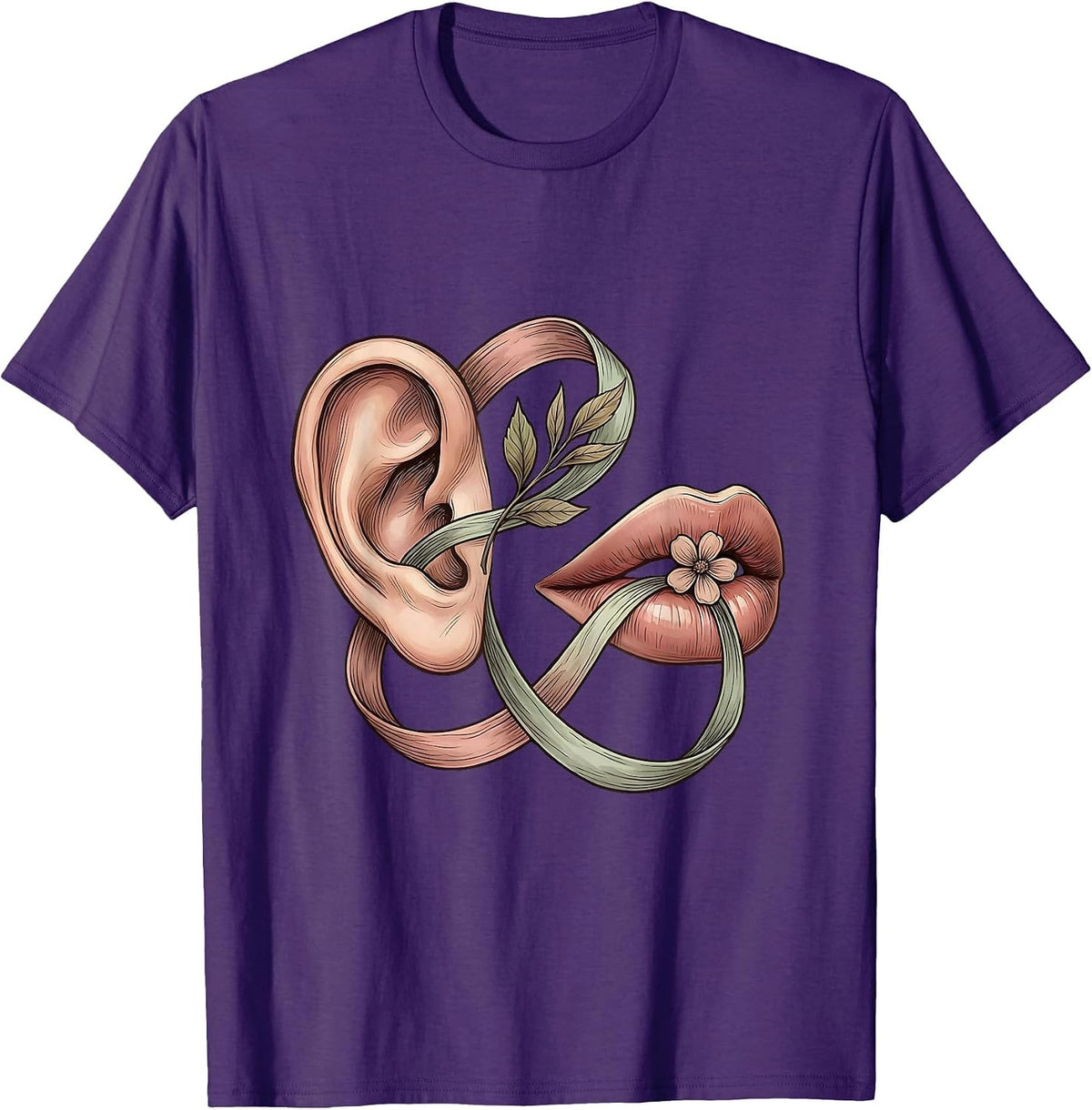 Men's SLP Ear to Mouth Ribbon Connection Illustration T-Shirt - Purple