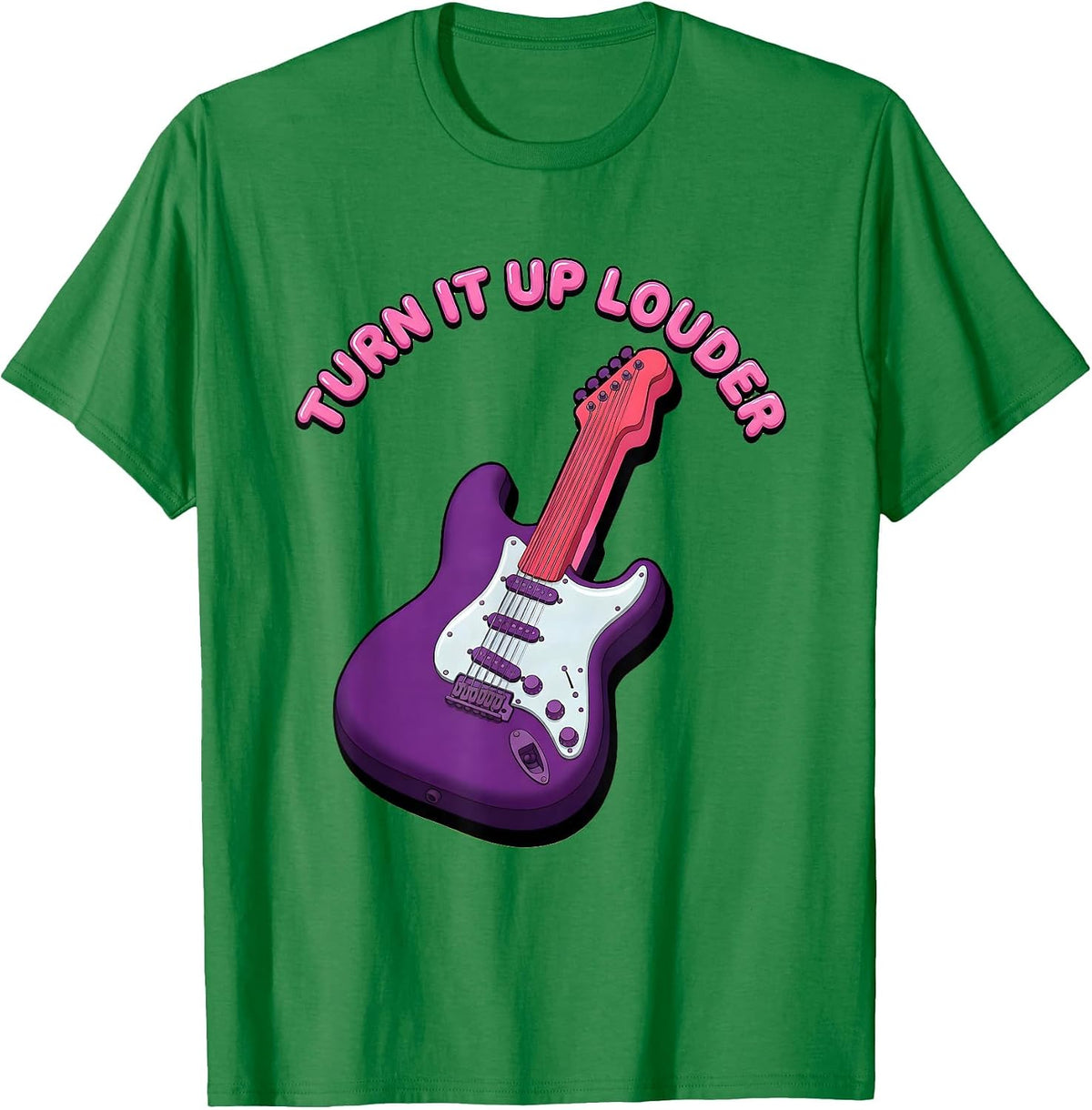 Men's Turn It Up Louder Heavy Metal Rock Design T-Shirt - Kelly Green
