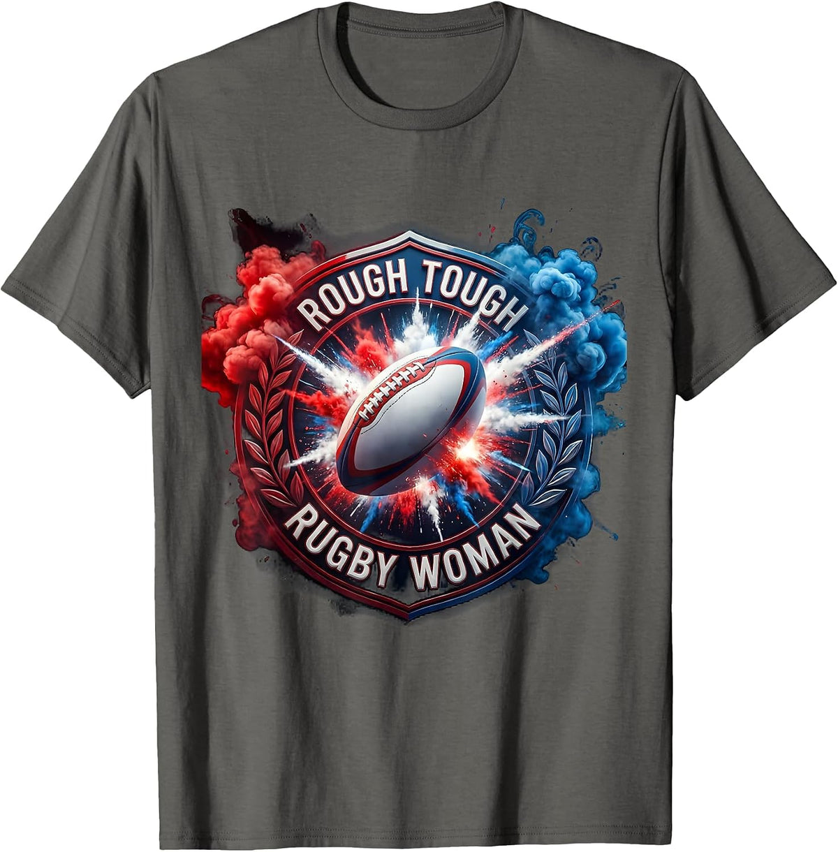 Rough Tough Rugby Woman Graphic Design T-Shirt - Asphalt Grey