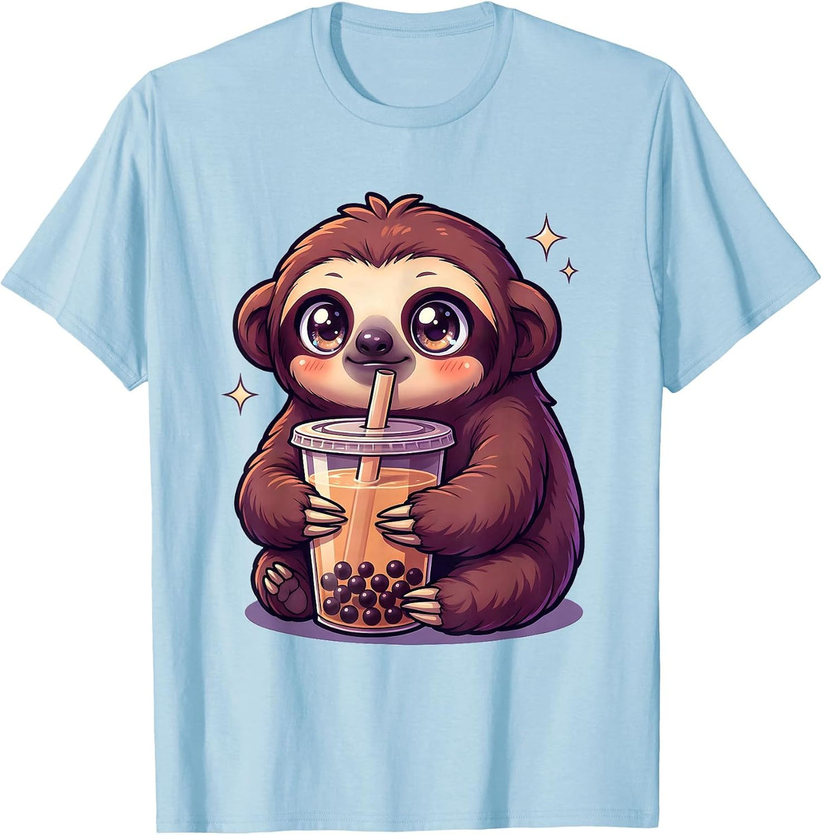 Men's Chibi Sloth Kawaii Anime Boba Tea Lover T-Shirt - Baby Blue