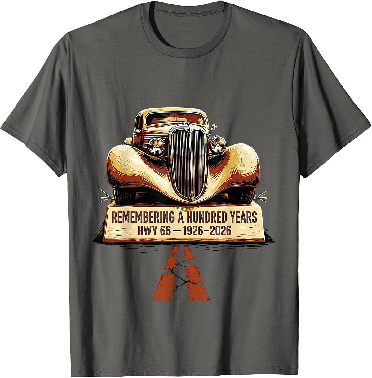 Men's Remembering A Hundred Years Hwy 66 Vintage T-Shirt - Asphalt Grey