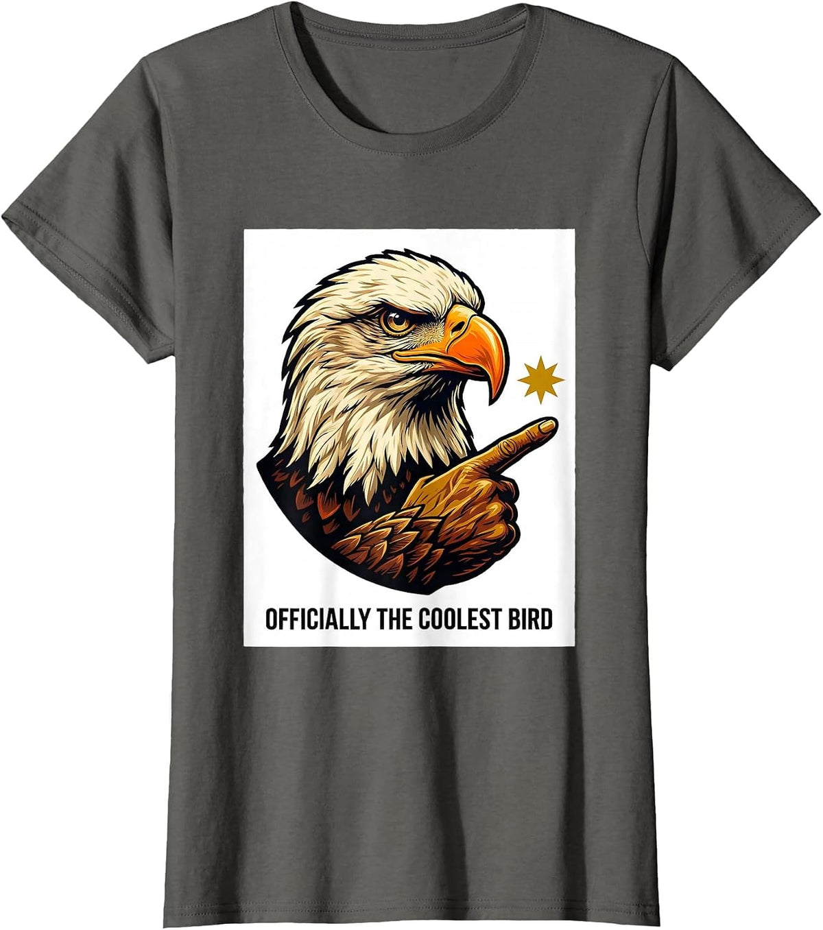 Women's Officially The Coolest Bird Retro Advertising Mascot Eagle T-Shirt - Asphalt Grey