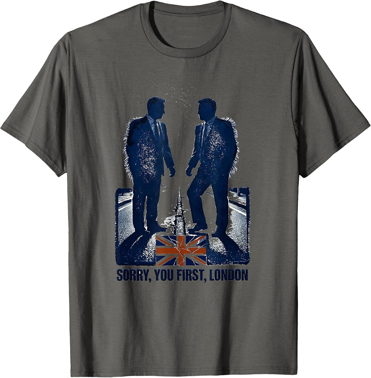 Sorry, You First, London Rubber Stamp UK Flag Travel Pride T-Shirt - Asphalt Grey
