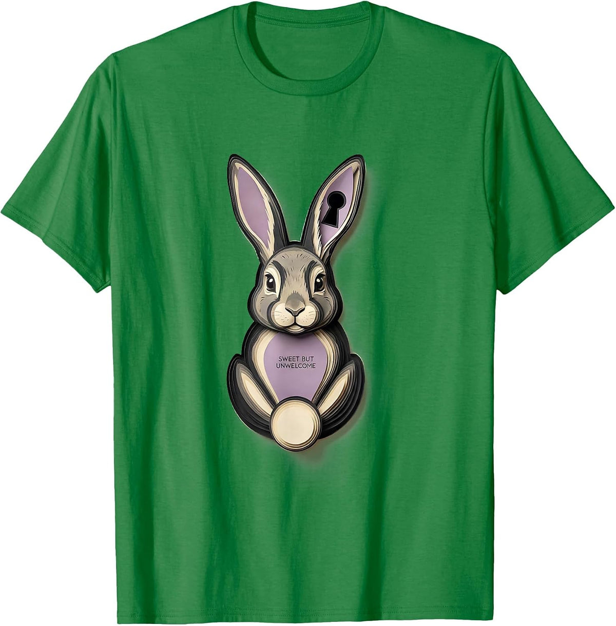Men's Sweet But Unwelcome Paper Cutout Bunny Rabbit Lover Humor T-Shirt - Kelly Green