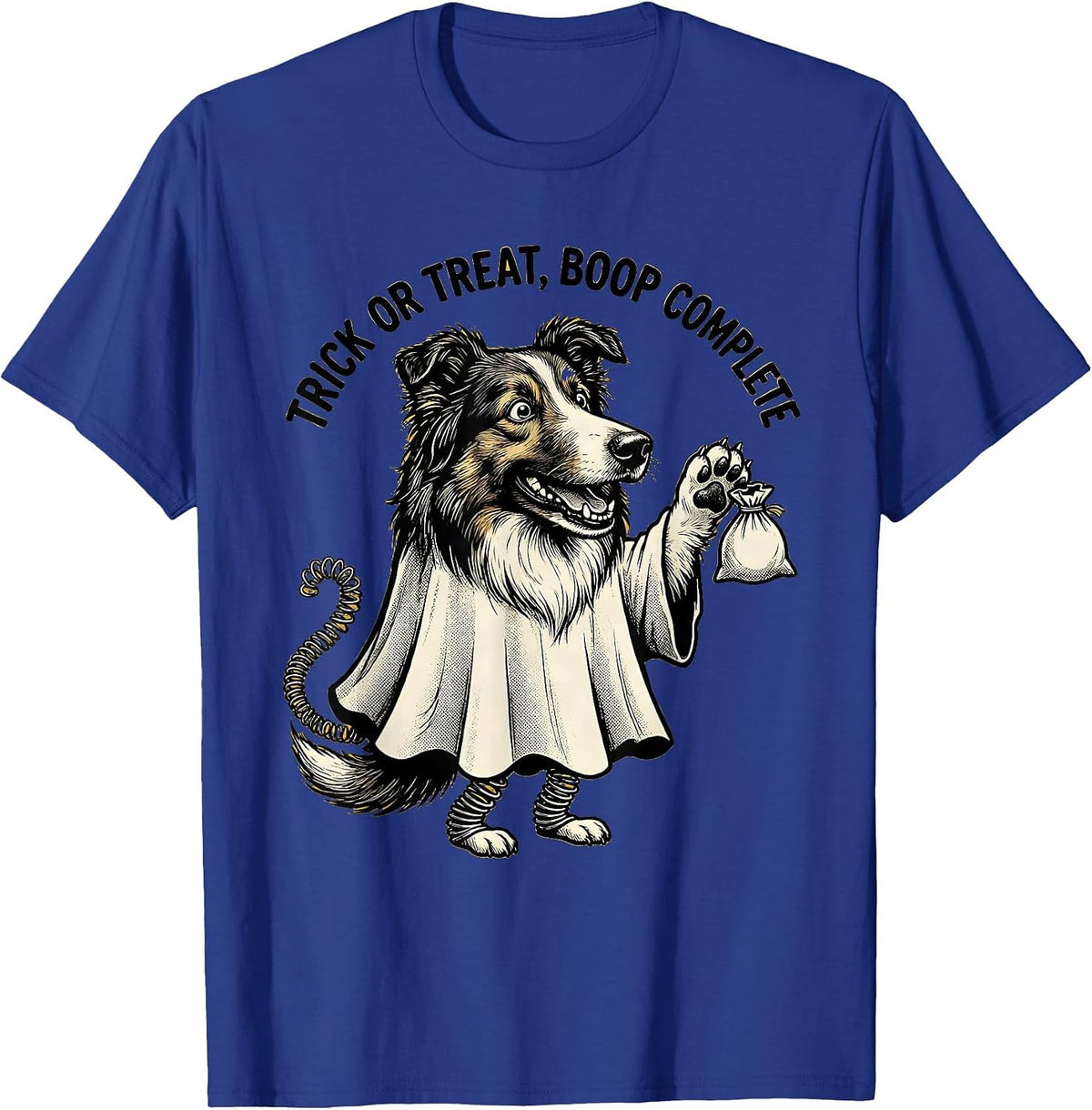 Men's Trick Or Treat Boop Complete Retro Cartoon Ghost Dog T-Shirt - Royal Blue