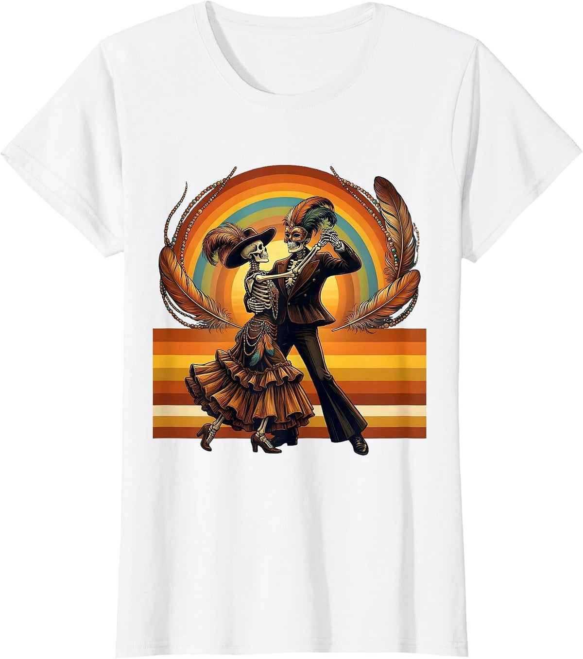 Women's Mardi Gras Dancing Skeleton Couple Costume T-Shirt - White