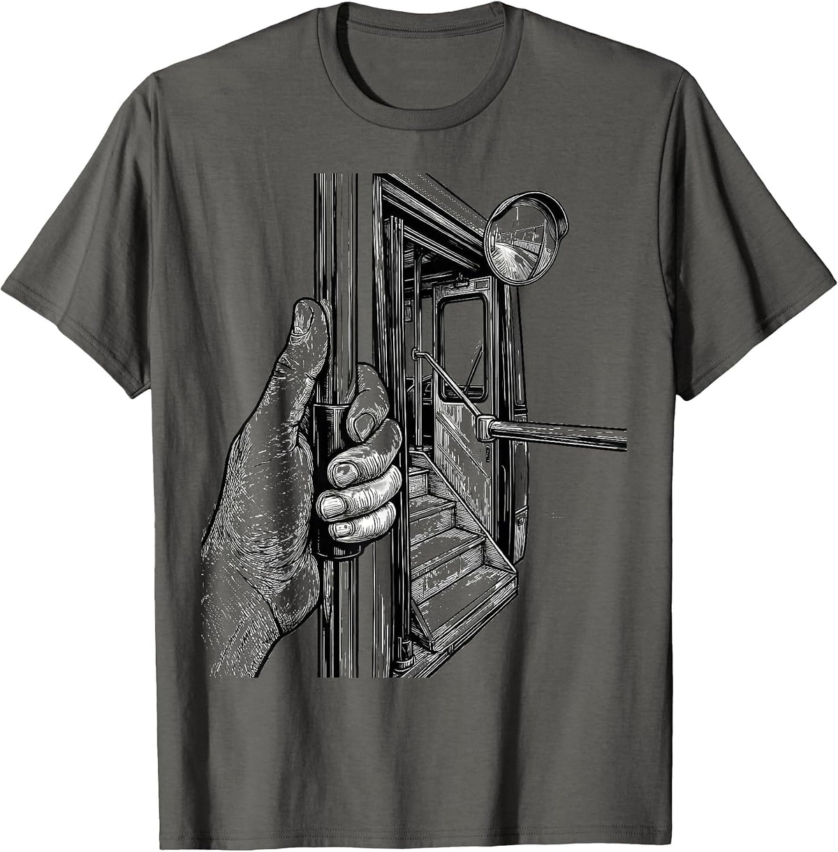Men's School Bus Driver Line Art Funny Costume T-Shirt - Asphalt Grey