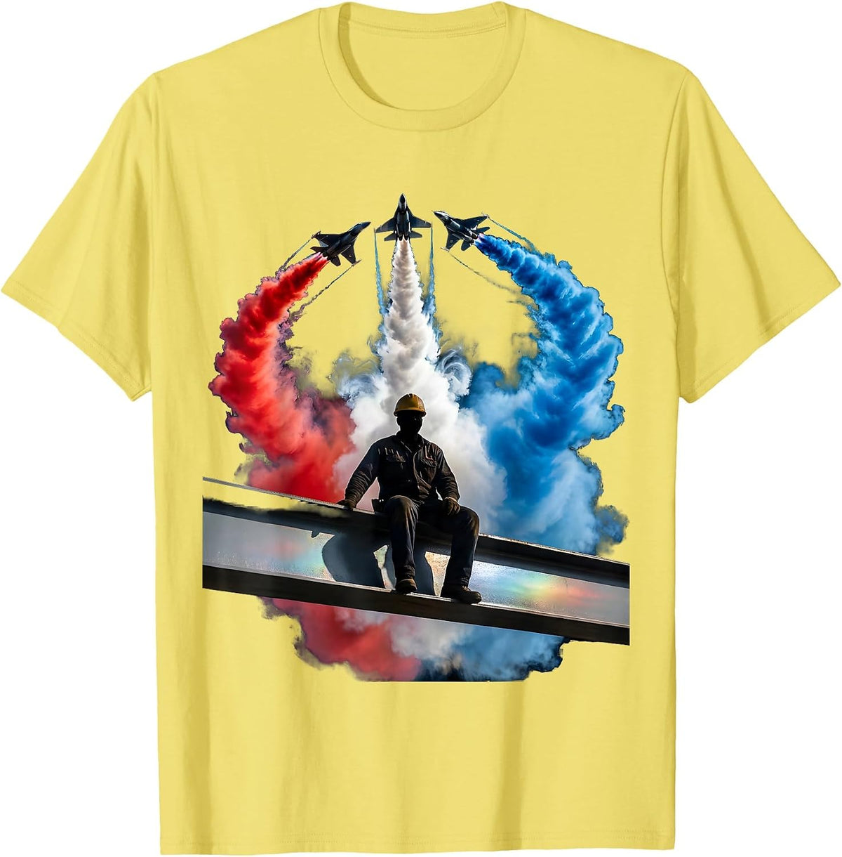 Men's Iron Worker Sunset Steel Beam Construction Art T-Shirt - Lemon Yellow