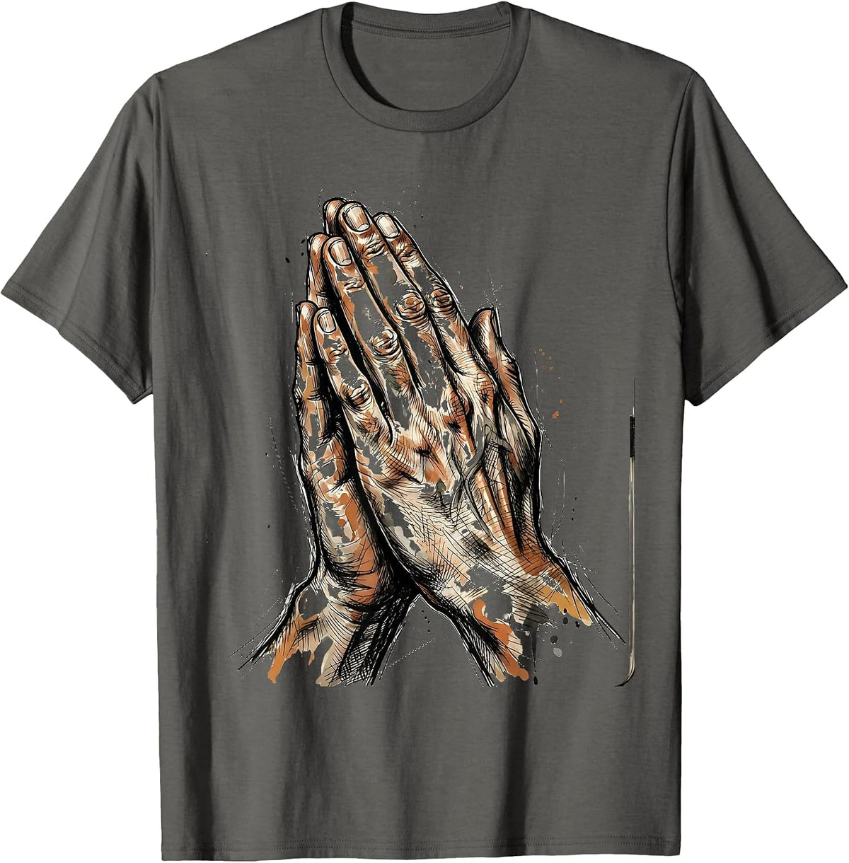 Art Teacher Paint-Covered Hands Prayer Graphic T-Shirt - Asphalt Grey
