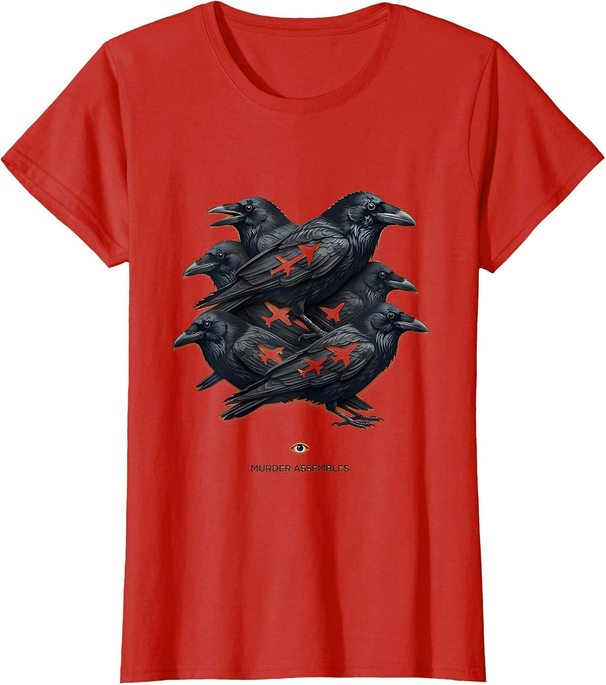 Murder Assembles Dark Humor Crow Murder Bird Lover Gothic T-Shirt - Red