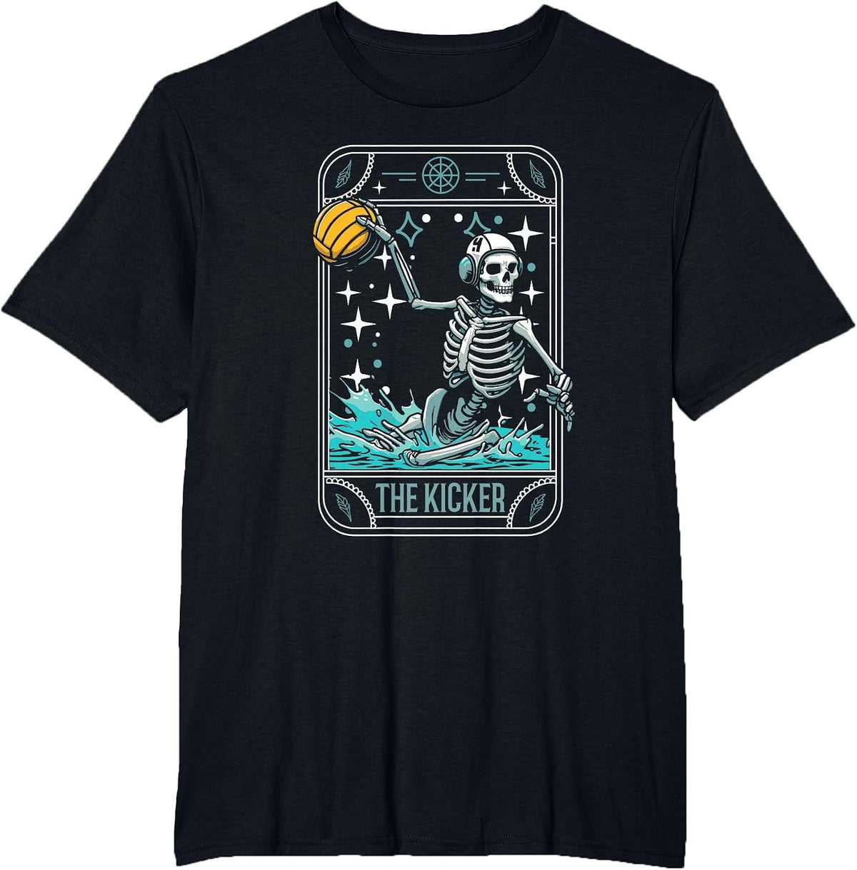 Water Polo - Player Waterpolo Sport Skeleton Tarot Card T-Shirt - Black