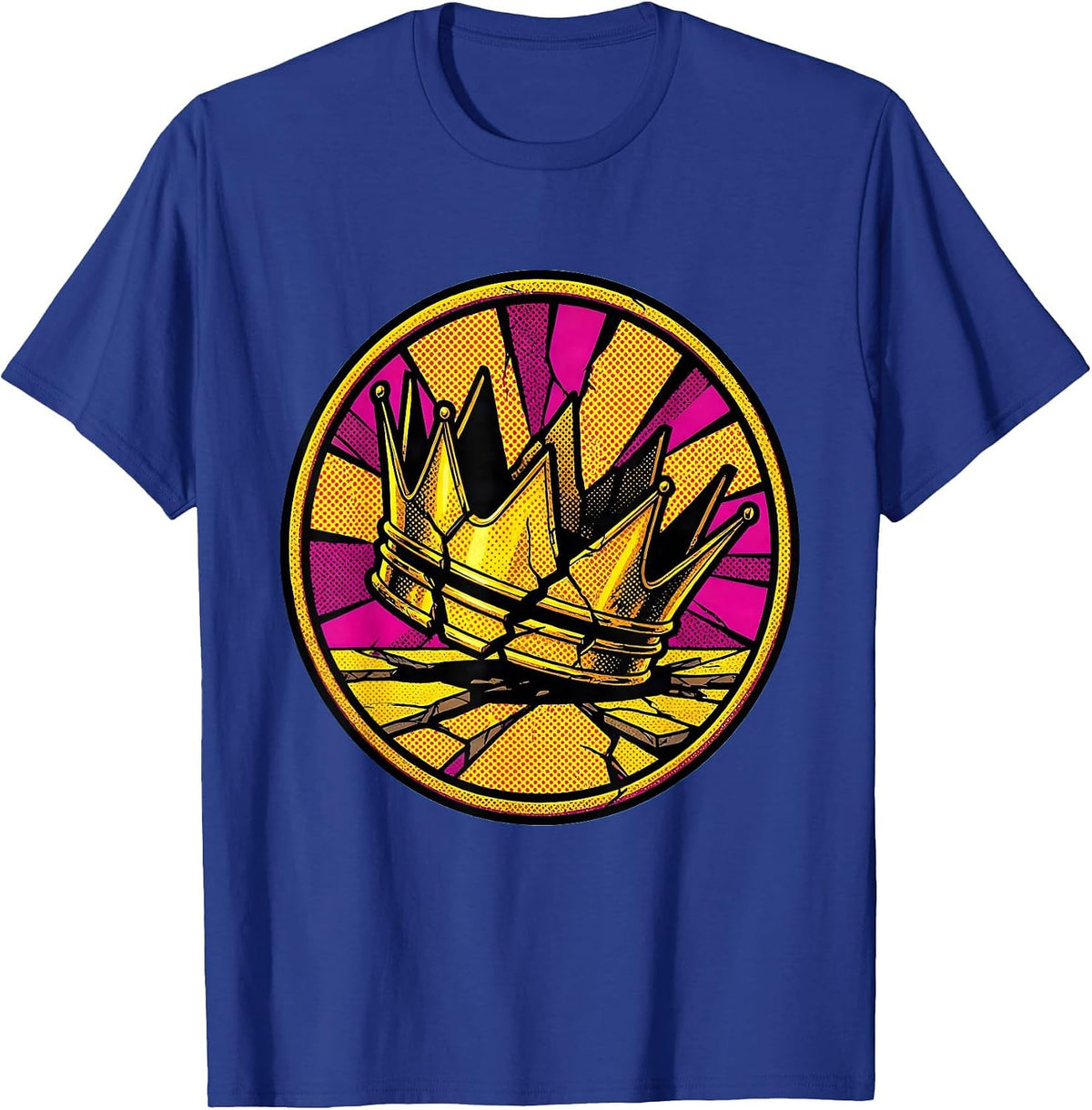 Shattered Golden Crown Fallen Royalty Design T-Shirt - Royal Blue