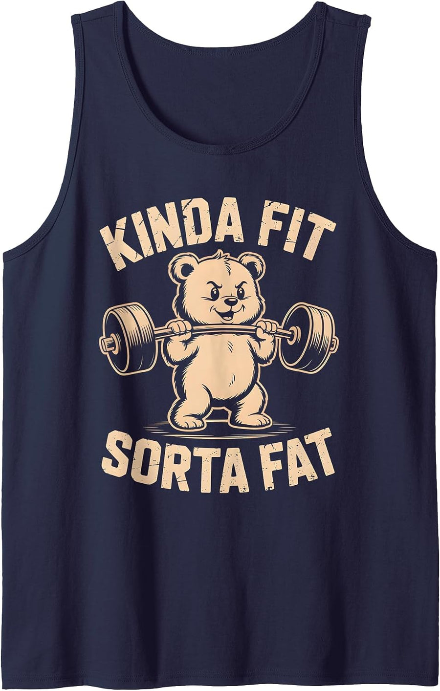 Kinda Fit Sorta Fat Funny Cute Bear Weightlifter Workout Gym Tank Top - Navy Blue