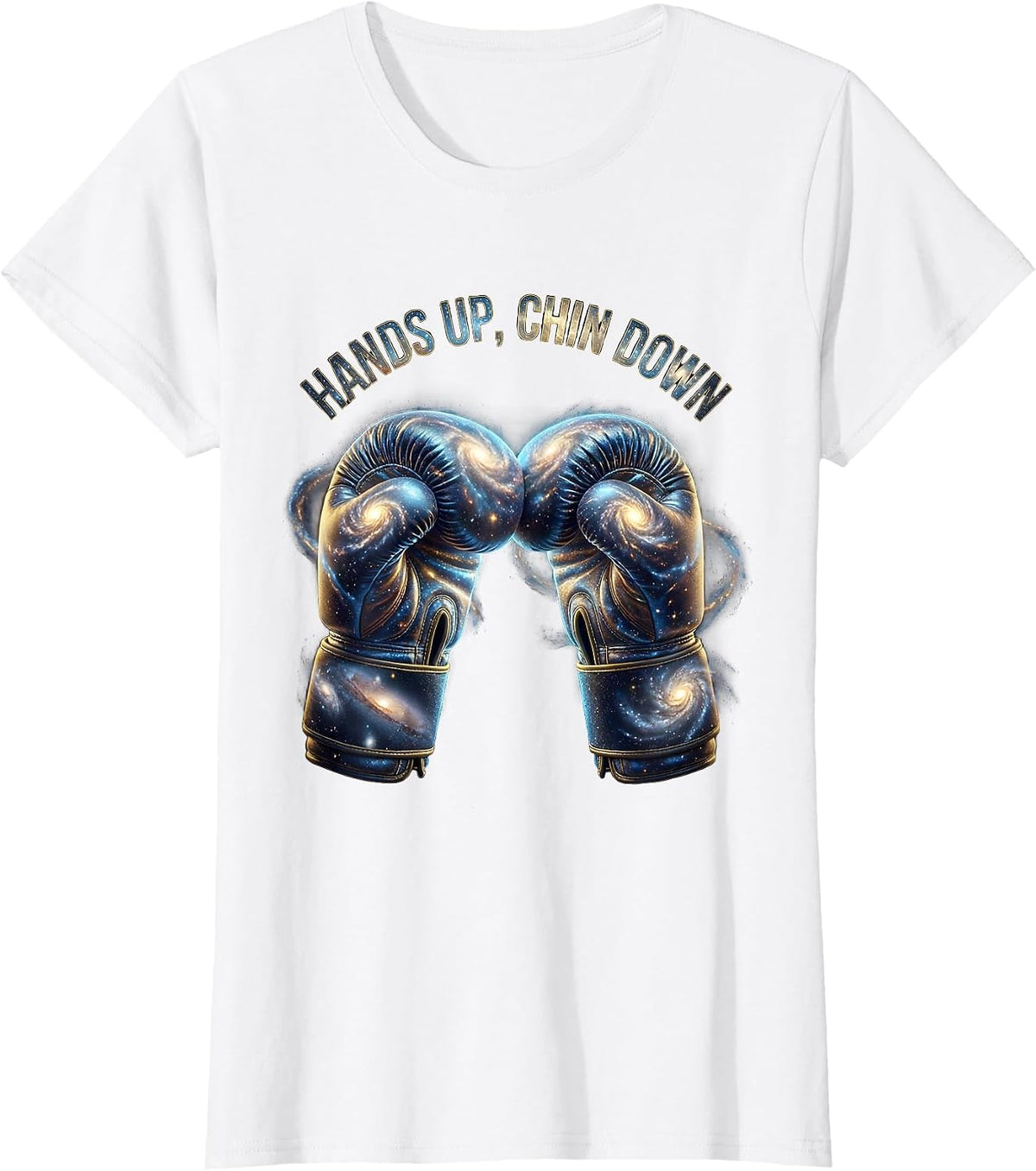 Hands Up Chin Down Boxing Graphic Design T-Shirt - White