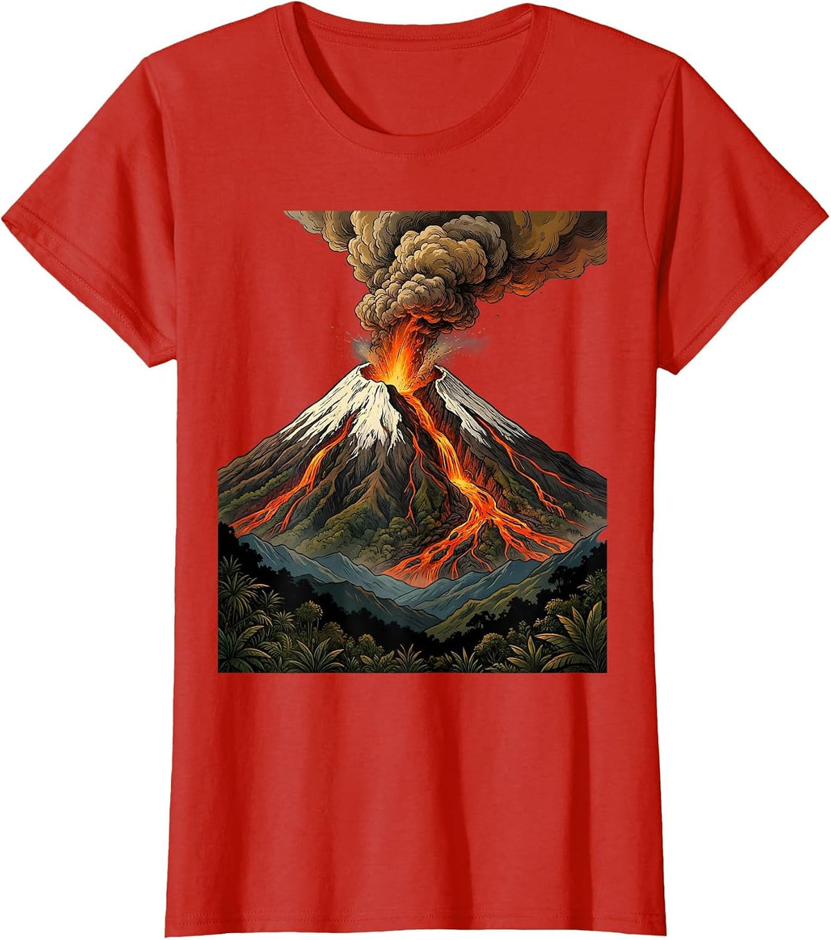 Women's Erupting Cotopaxi Volcano Glowing Lava Ecuador T-Shirt - Red