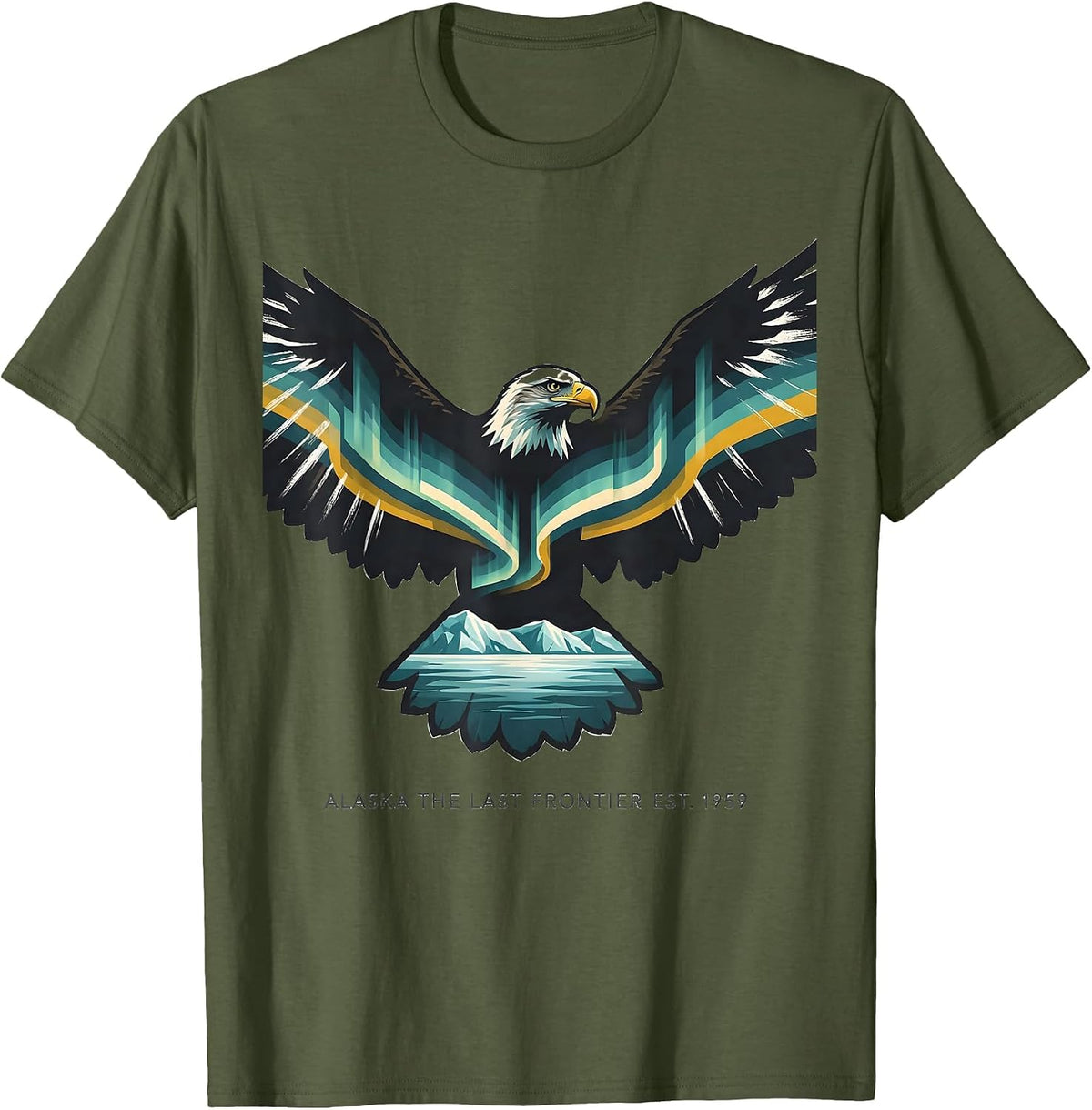Men's Alaska The Last Frontier Est. 1959 Vintage Travel Pride T-Shirt - Olive Green