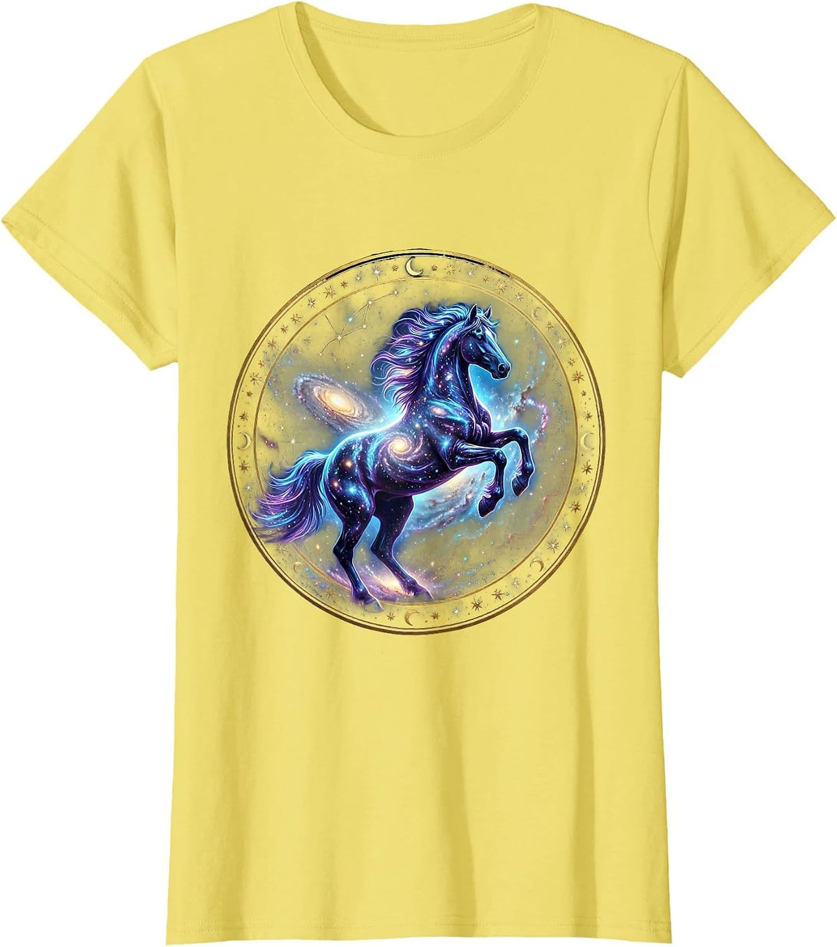 Wild Horse Galloping Through Open Field Design T-Shirt - Lemon Yellow