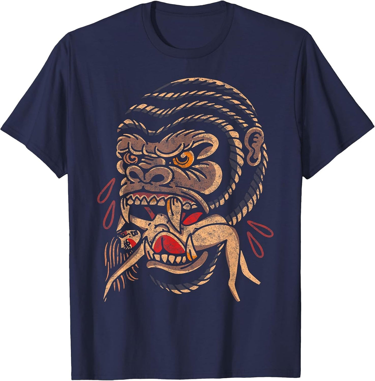 Gorilla American Traditional Old School Tattoo Ink Artist T-Shirt - Navy Blue