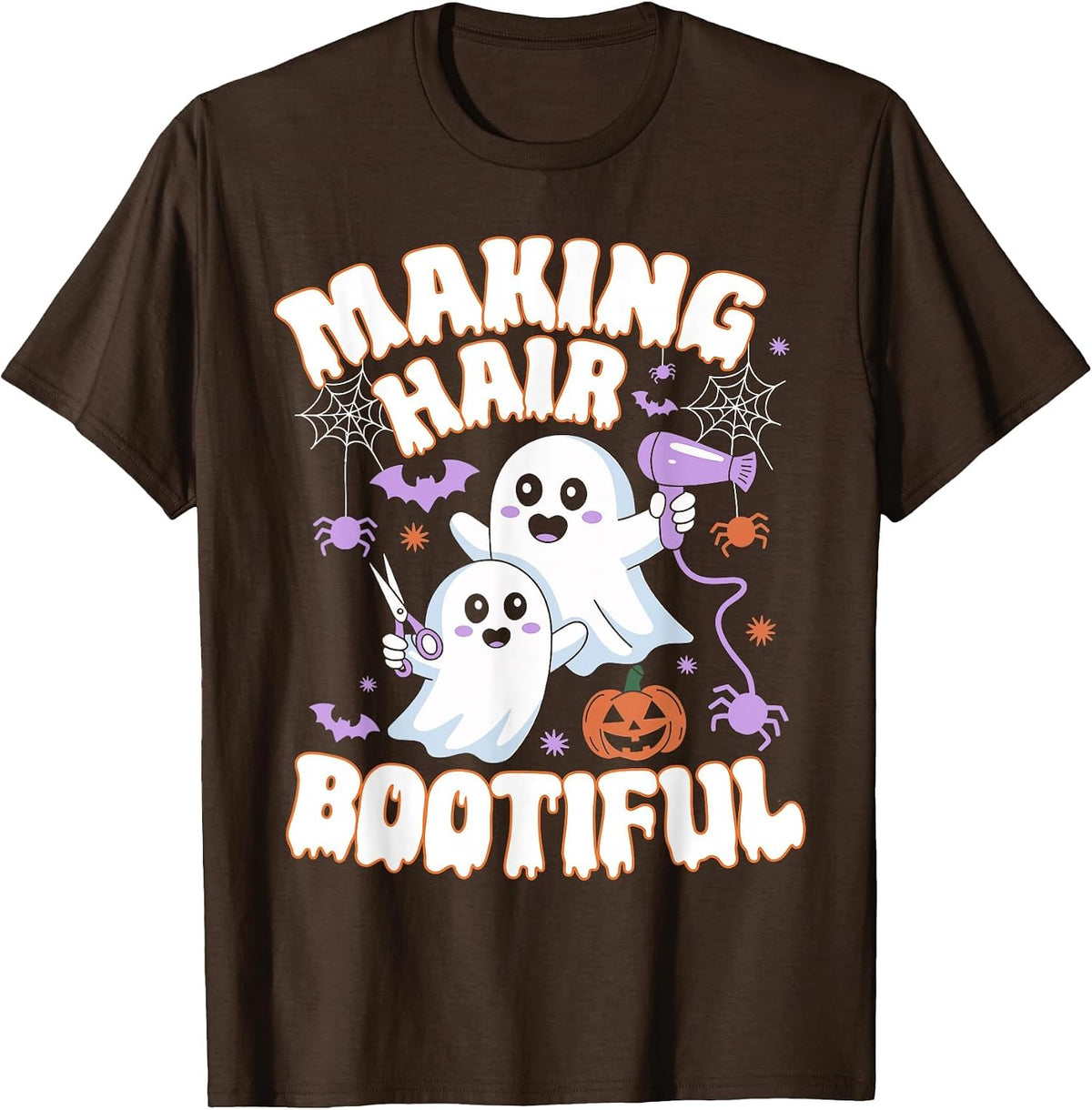 Making Hair Bootiful Halloween Spooky Ghosts Hair Stylist T-Shirt - Brown