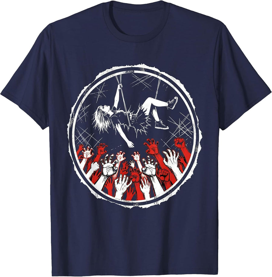 Crowd Surfer Graphic Tee for Music Fans T-Shirt - Navy Blue