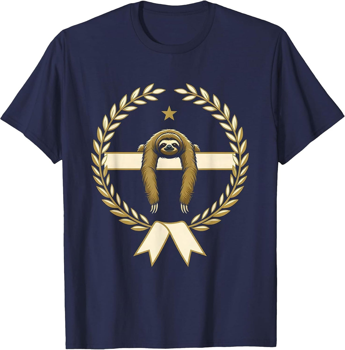Men's Sloth Seal Emblem Funny Sloth Lover Novelty Humor T-Shirt - Navy Blue