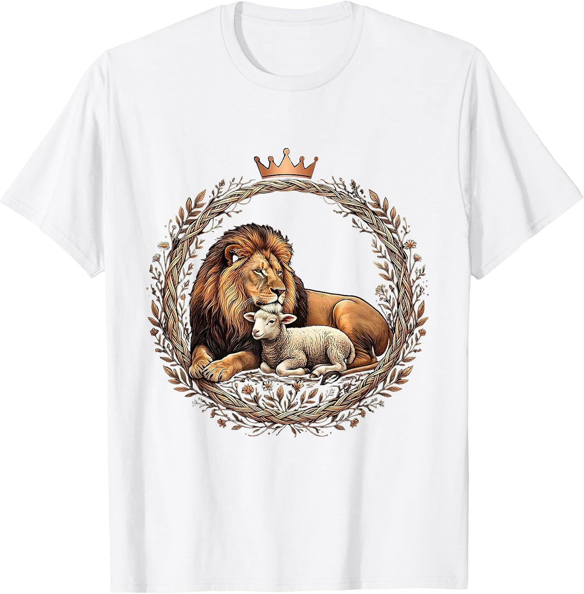 Men's Jesus Is King Lion and Lamb Resting Together T-Shirt - White
