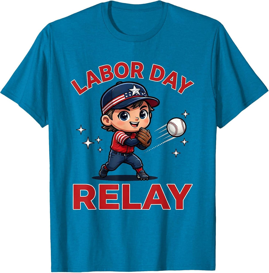 LABOR DAY RELAY Funny Baseball Player Holiday T-Shirt - Sapphire Blue