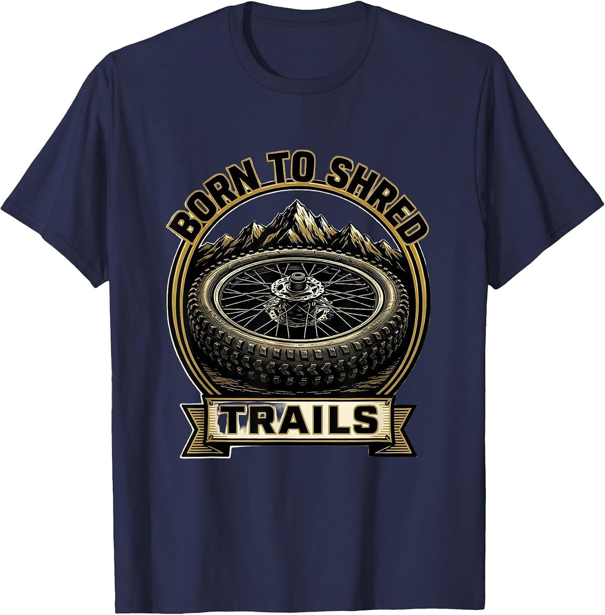 Born to Shred Trails Mountain Bike Design T-Shirt - Navy Blue