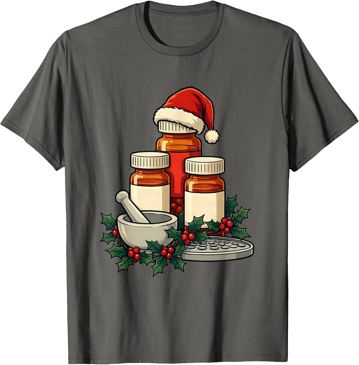 Men's Pharmacy Crew Christmas Matching Squad Holiday Humor T-Shirt - Asphalt Grey