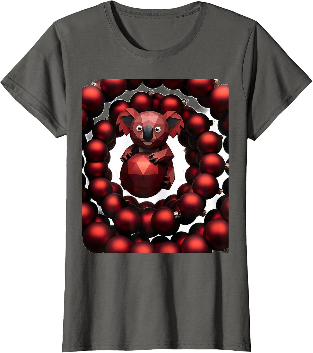 Women's Geometric Koala Cute Holiday Novelty Gift T-Shirt - Asphalt Grey