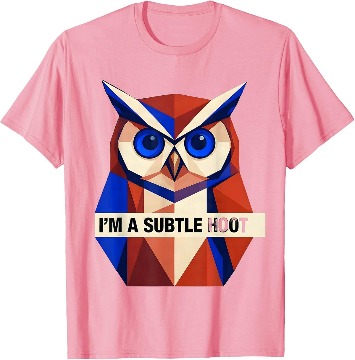 Men's I'm A Subtle Hoot Geometric Vintage Owl Bird Lover Humor T-Shirt - Pink