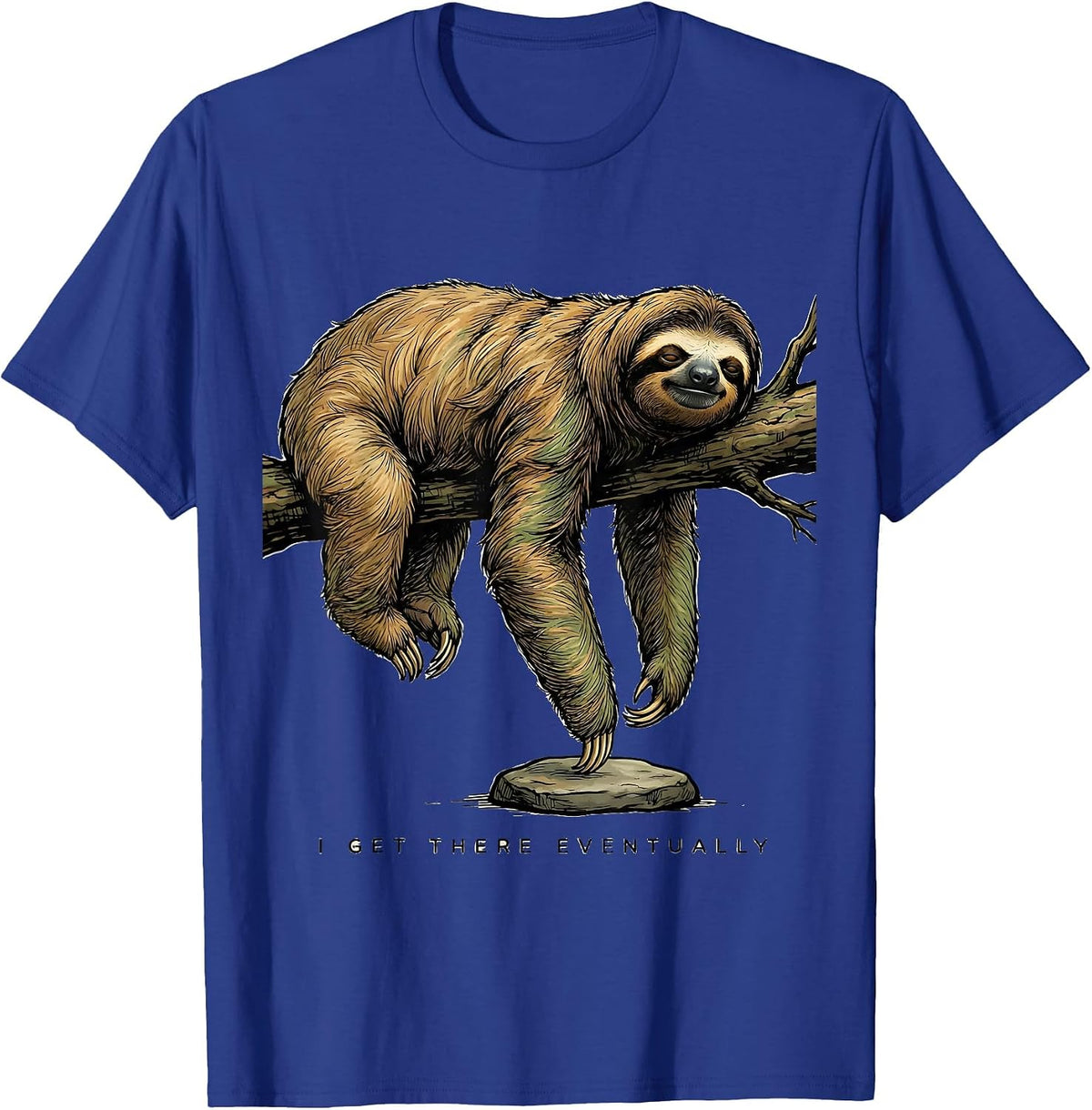 Men's I Get There Eventually Funny Sloth Lover Lazy Humor Gift T-Shirt - Royal Blue