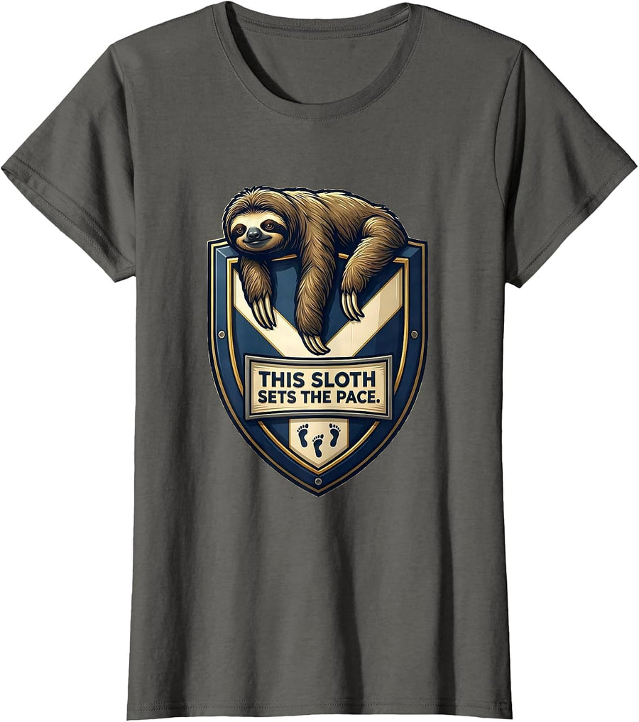 This Sloth Sets The Pace Funny Sloth Lover Humor Gift T-Shirt, Women, Asphalt Grey, X-Small - As Pictured