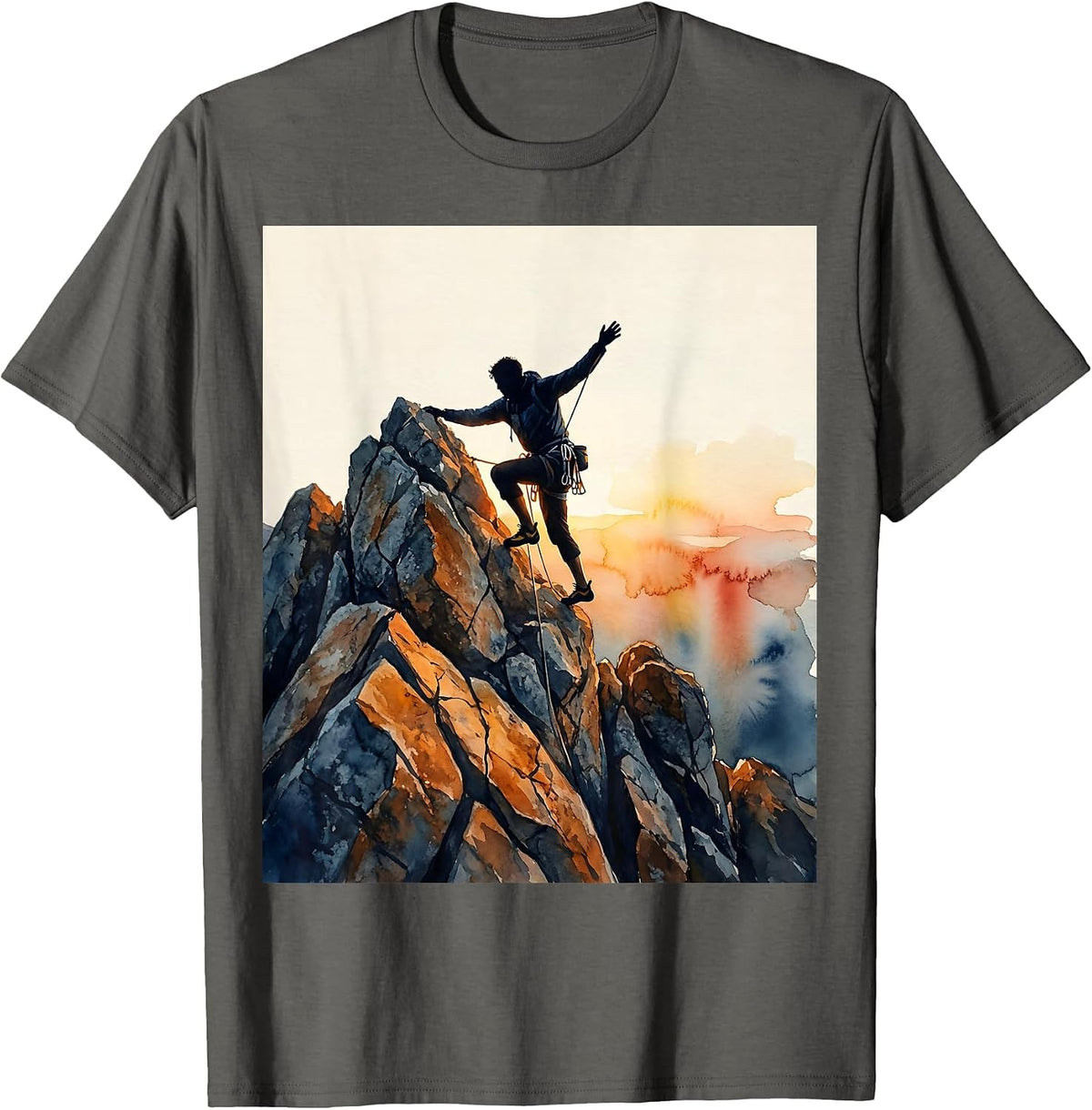 Climber Conquering Rocky Peak Graphic Design T-Shirt - Asphalt Grey