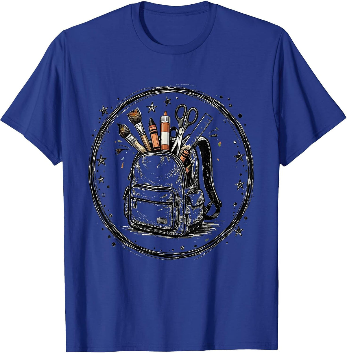 Men's Preschool Teacher Art Supply Backpack Graphic T-Shirt - Royal Blue