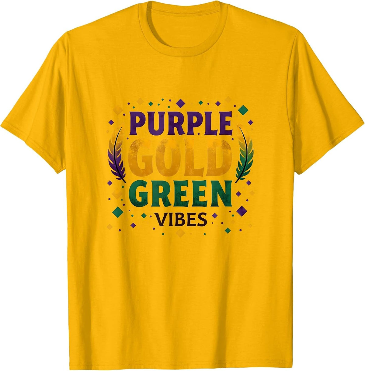 Purple Gold Green Vibes Mardi Gras Design T-Shirt - Golden Yellow