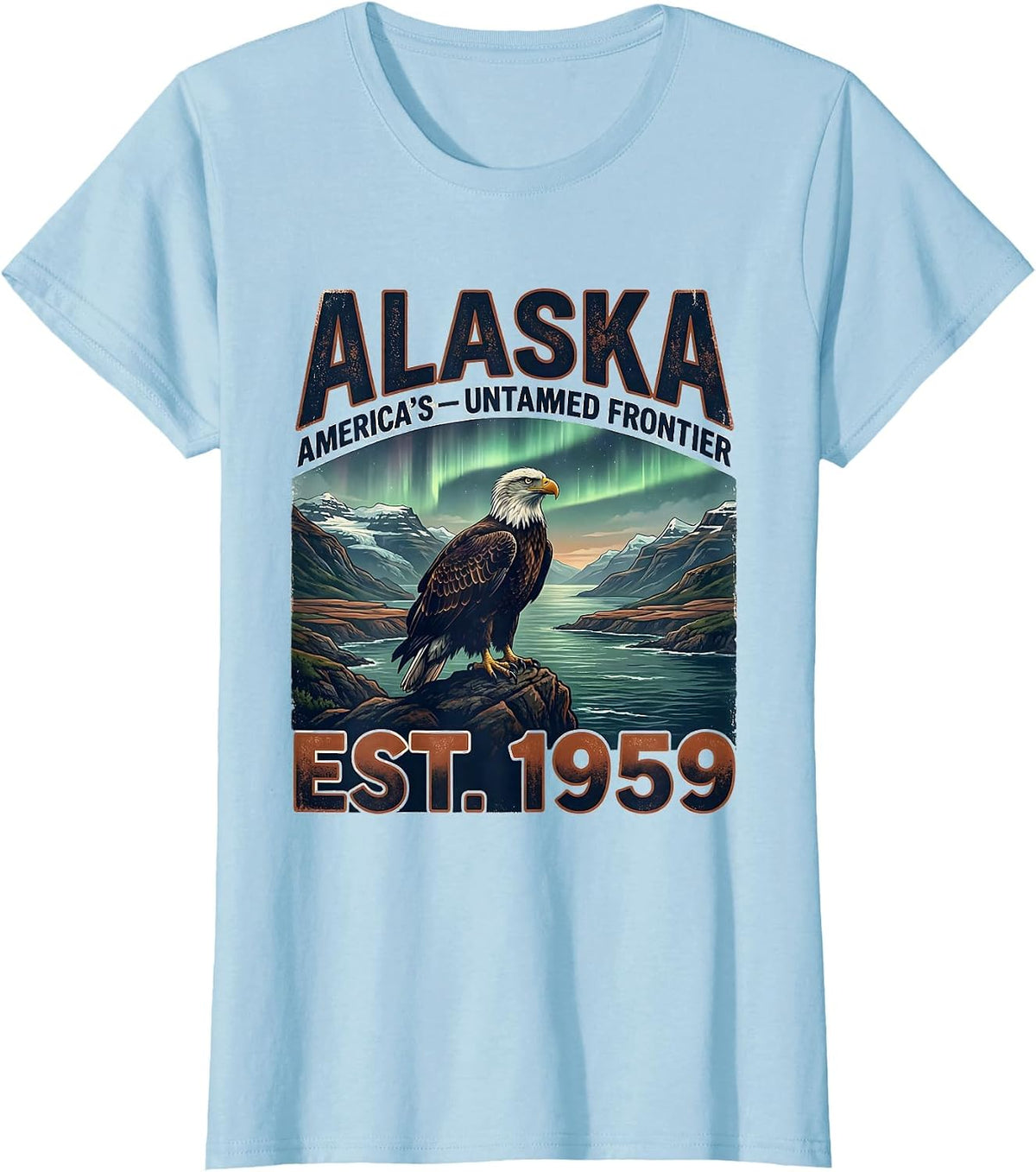 Women's Alaska America's Untamed Frontier Vintage State Pride T-Shirt - Baby Blue