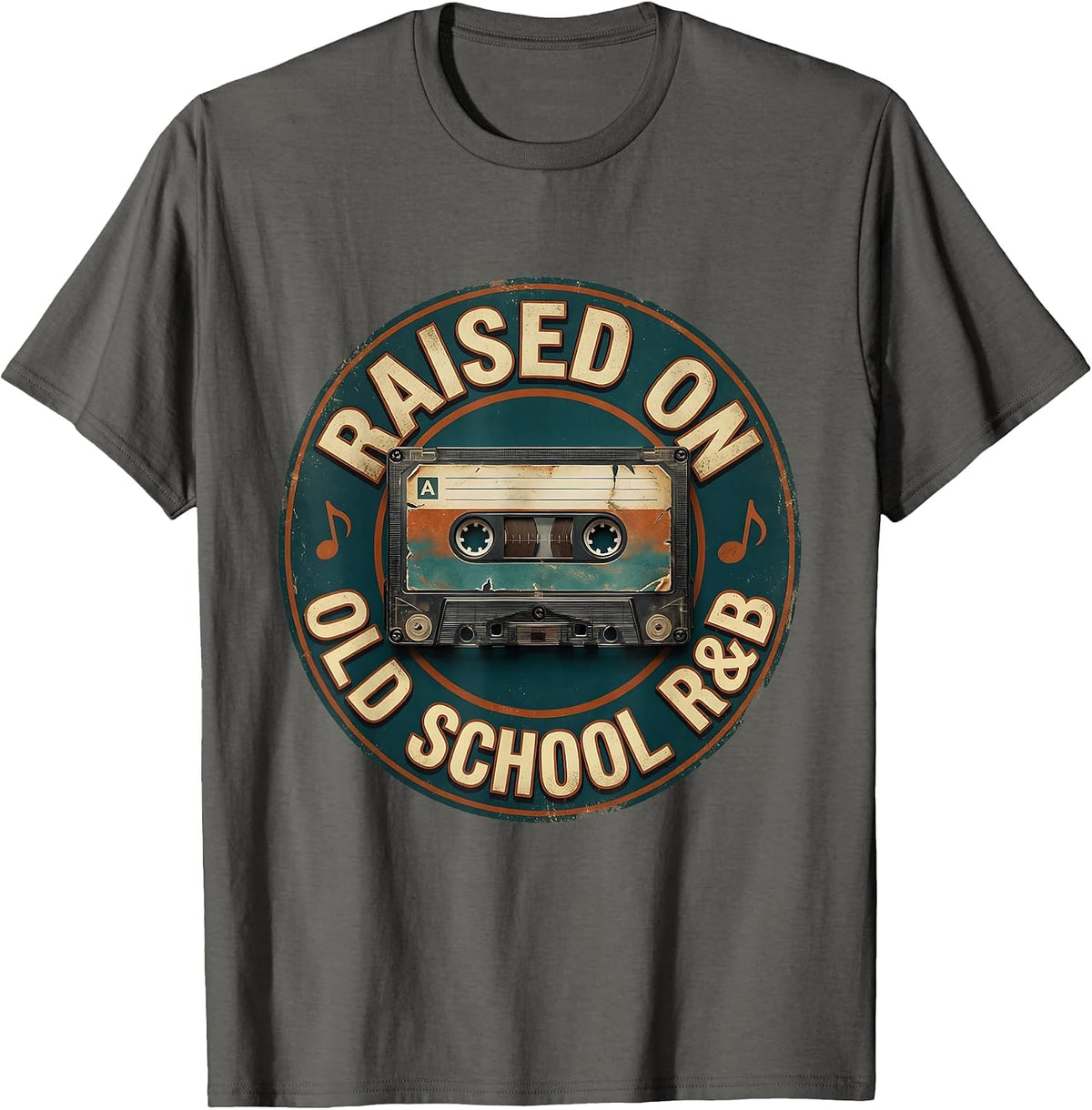 Raised On Old School R&B Vintage Cassette Design T-Shirt - Asphalt Grey