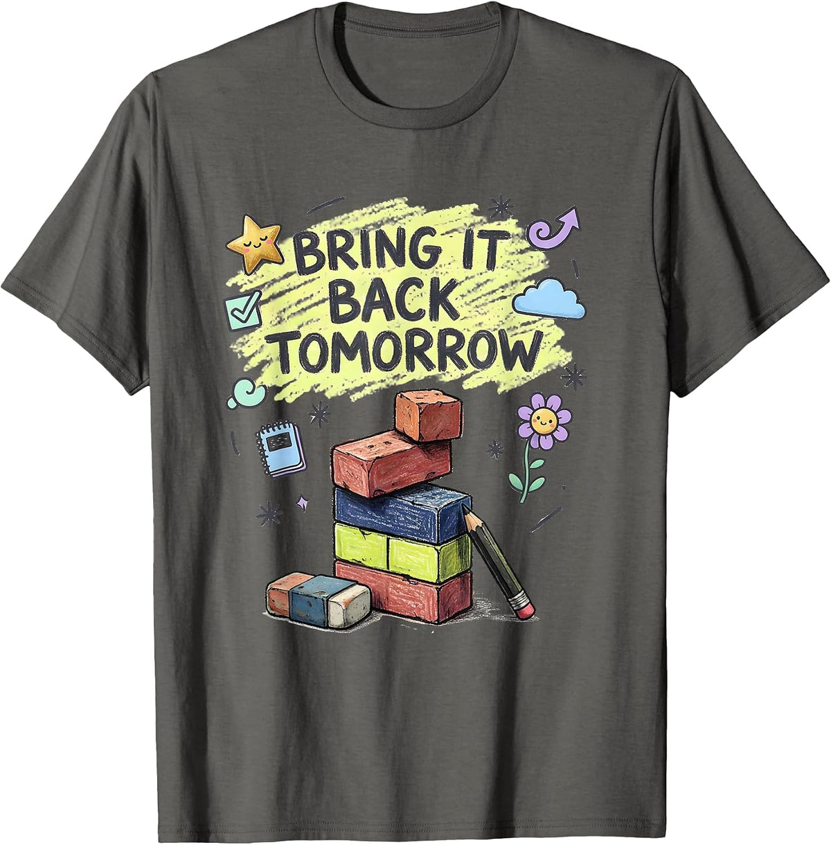 Men's Bring It Back Tomorrow Kawaii Teacher Growth Mindset T-Shirt - Asphalt Grey