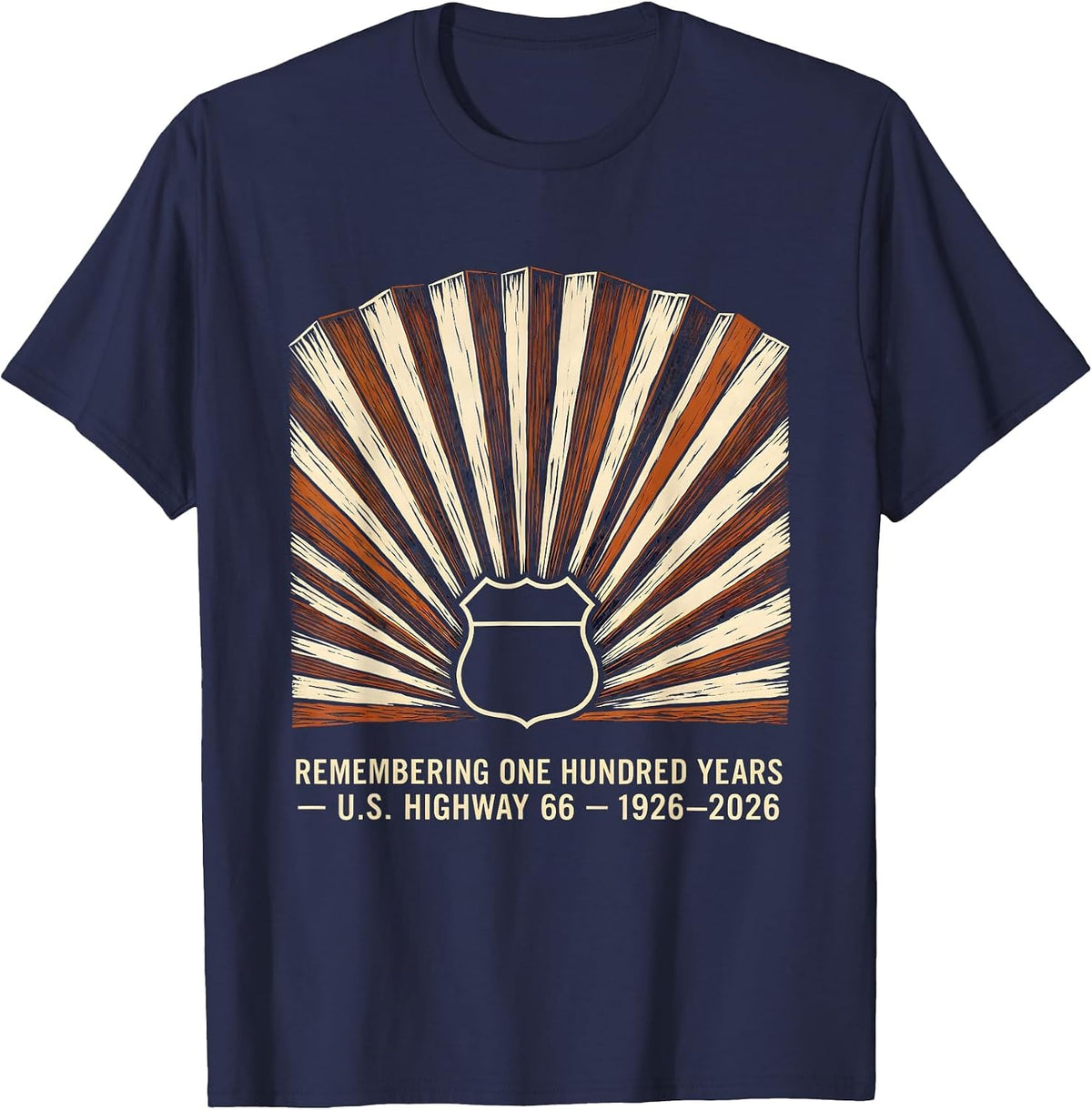 Men's Remembering One Hundred Years — U.S. Highway 66 — 1926-2026 T-Shirt - Navy Blue