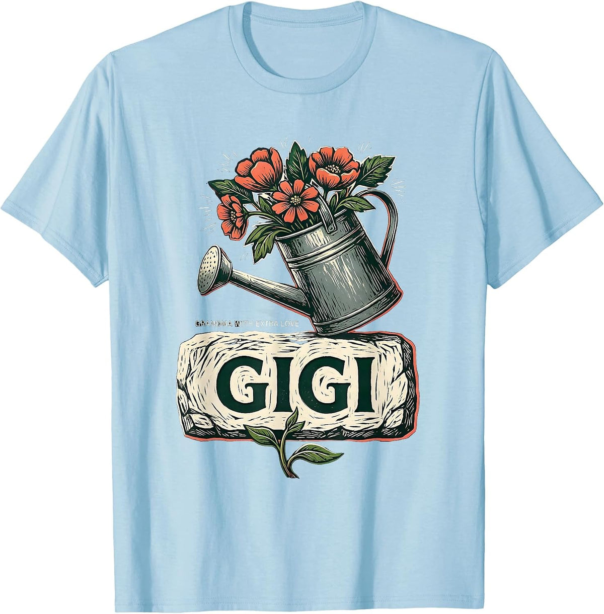 Men's Gigi Grandma With Extra Love Linocut Family Nickname Pride T-Shirt - Baby Blue