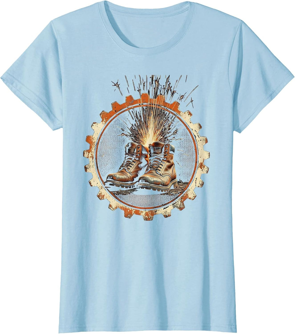 Women's Welder Sparks Steel Boots Graphic Design T-Shirt - Baby Blue