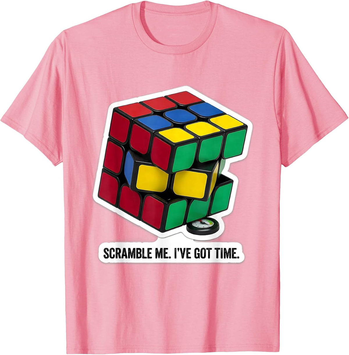 Men's Scramble Me I've Got Time Funny Speed Cubing Puzzle Lover T-Shirt - Pink