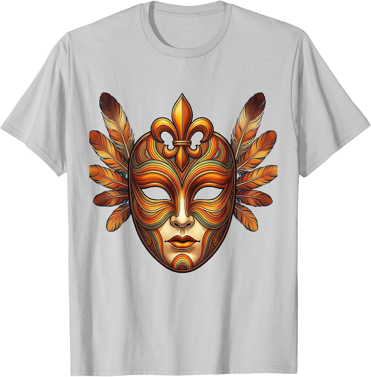 Men's Mardi Gras Ornate Venetian Mask Fleur-de-Lis T-Shirt - Silver Grey