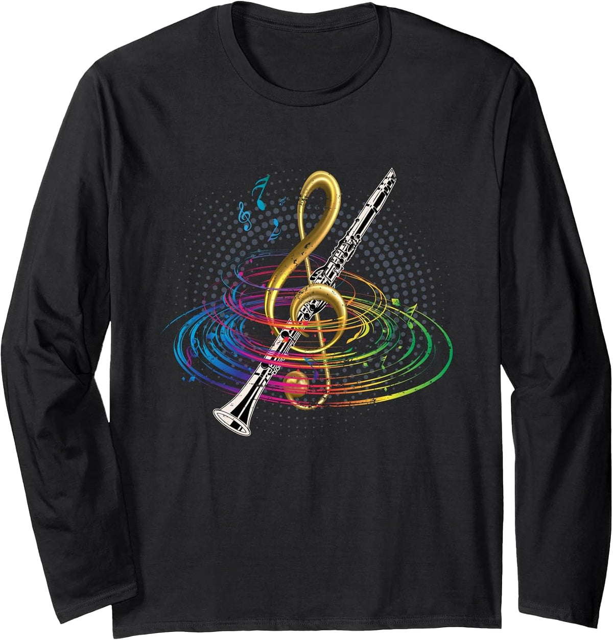 Treble Clef Marching Band Clarinetist Gift Clarinet Long Sleeve T-Shirt - Adult Unisex Black