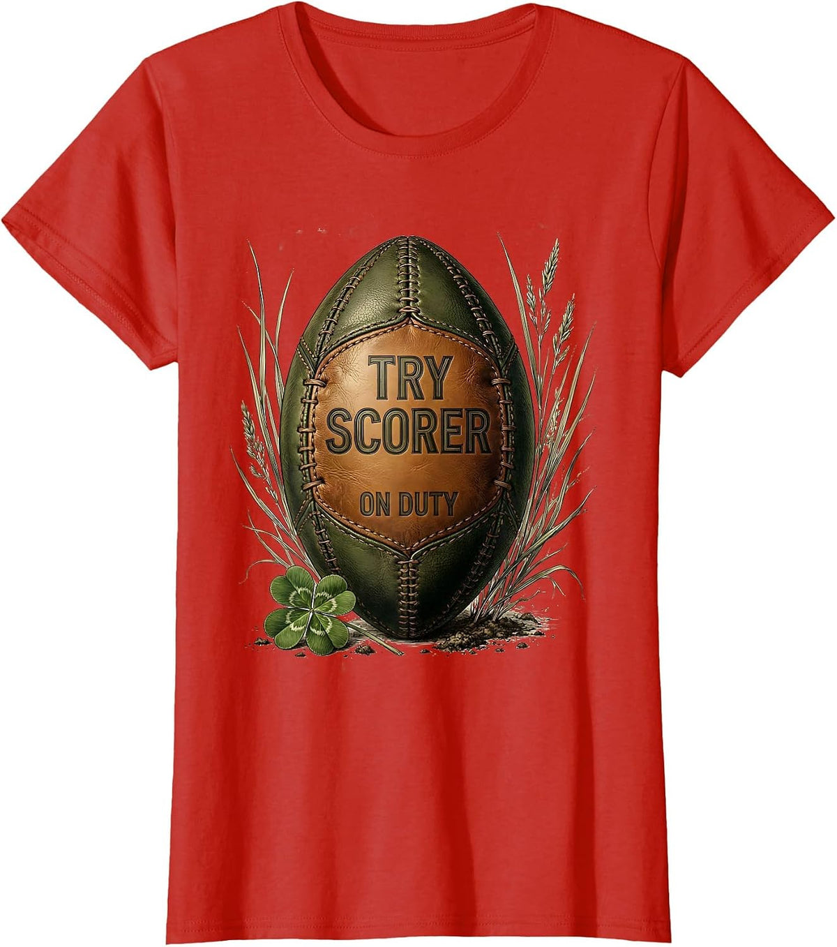 Try Scorer On Duty Rugby Graphic Design T-Shirt - Red