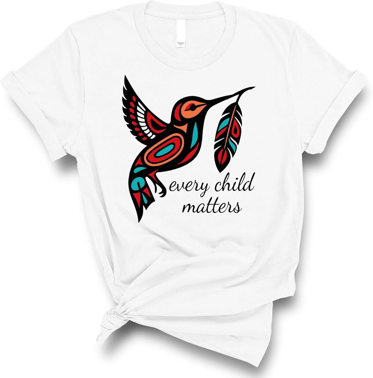 Hummingbird of Hope T-Shirt, Indigenous-Inspired Art Graphic Tee Promoting Kindness, Healing, and Equality - White